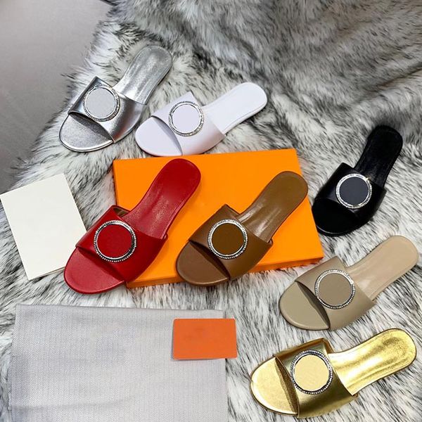 colors large size 35-43 slippers designer leather women sandals hardware buckle ladies summer flat outdoor beach l lettered, Black